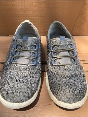 OluKai Kids Knit Slip-On Sneakers in Gray and Blue